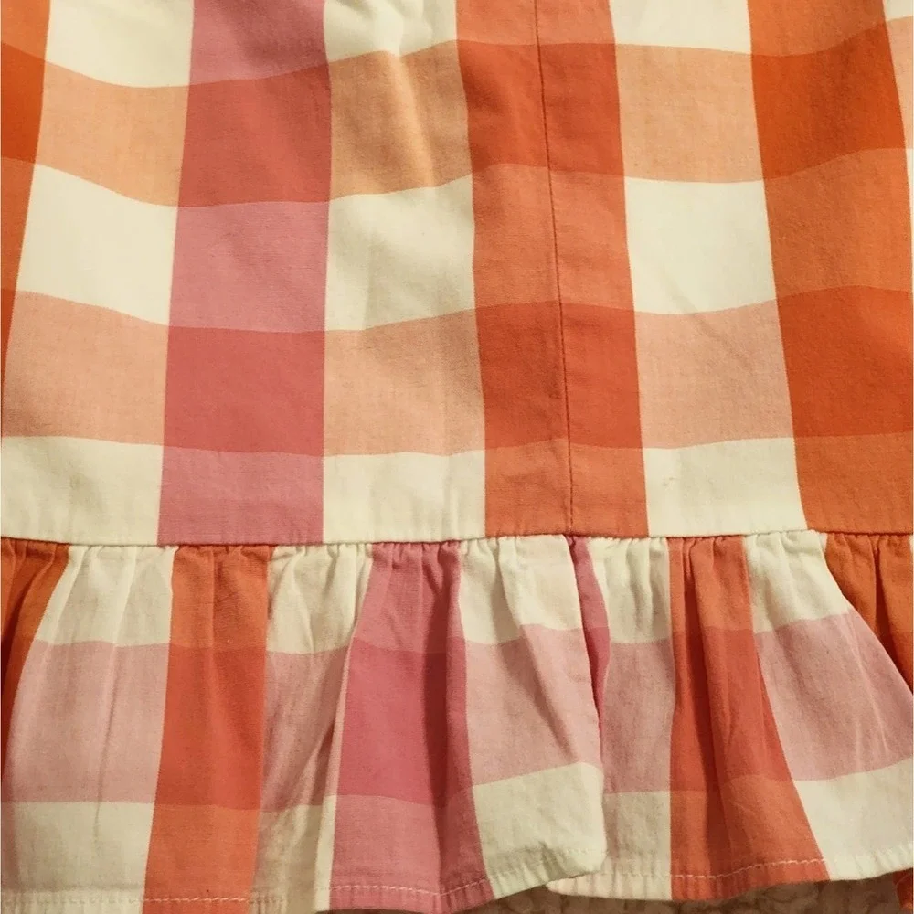 J. CREW pink orange and white‎ plaid ruffled skirt size 0